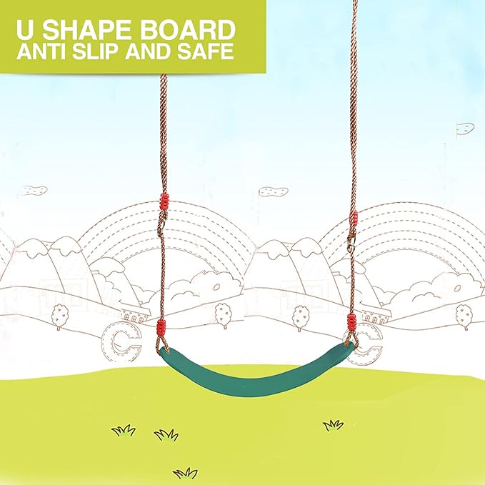RedSwing Swing Seat for Kids Outdoor with 57-86" Rope, Kids Safety Playground Swings Seat Replacement, Belt Swing, Heavy Duty, Green 2 Pcs