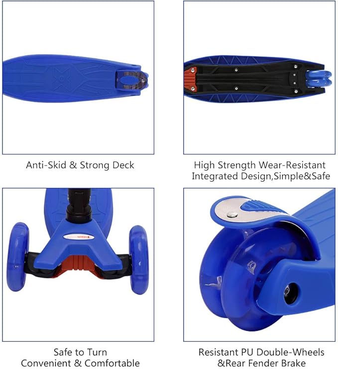 ChromeWheels Foldable Scooters for Kids, Deluxe Kick Scooter 4 Adjustable Height 132lbs Weight Limit 3 Wheel, Lean to Steer LED Light Up Wheels, Best Gifts for Girls Boys Age 3-12 Year Old