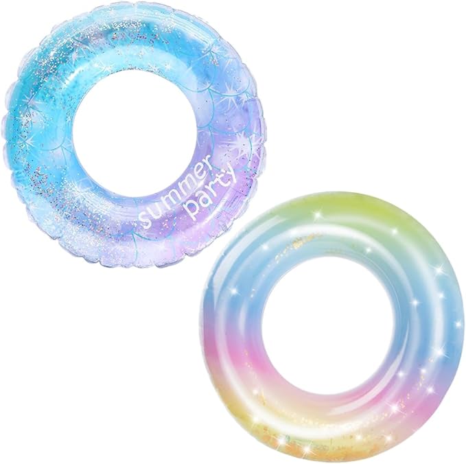 Children Swimming Ring, Inflatable Pool Floats Swim Tube Raft Toy with Fruits Mermaid Decorations Summer Water Fun Lounge Beach Lake Party Supplies for Kids