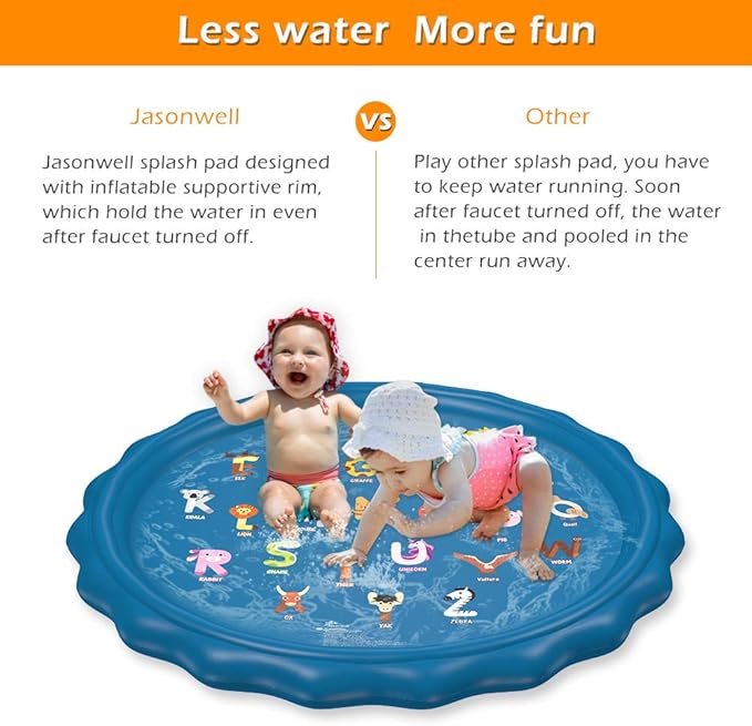 Jasonwell Splash Pad Sprinkler for Kids 60" Splash Play Mat Outdoor Water Toys Inflatable Splash Pad Baby Toddler Pool Boys Girls Children Outside Backyard Dog Sprinkler Pool for Age 1 2 3 4 5 6 7 8 9