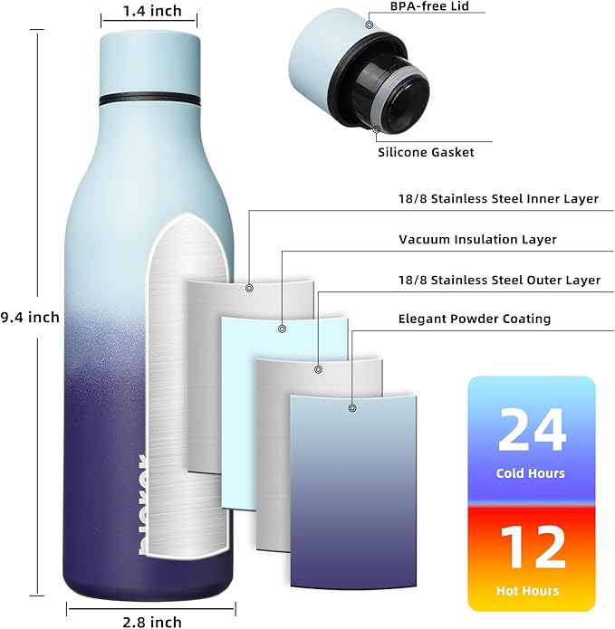 BJPKPK Insulated Water Bottles, 18 oz Stainless Steel Metal Water Bottle with Strap, BPA Free Leak Proof Thermo, Mugs, Flasks, Reusable Water Bottle for Sports & Travel, Ocean Dream