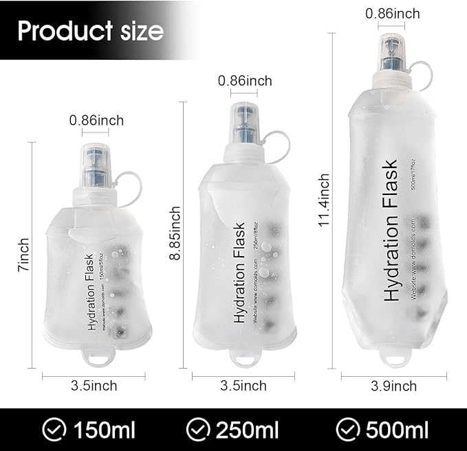 WILDREEDS 250ml Soft Flask, TPU Collapsible Soft Water Bottle for Hydration Pack, Running Vest, Folding Water Bottle for Hiking Cycling Climbing-2Pcs, White