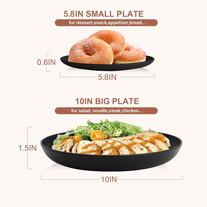 Wheat Straw Dinnerware Sets for 8,Plastic Plates and Bowls Sets 32-Piece, Unbreakable & Lightweight Dish Set, Camping Plates, Cereal Bowls, Cup Sets for Kitchen, Apartment Essentials - Black