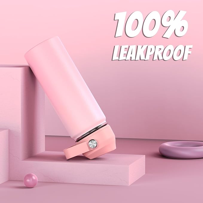 18oz Kids Insulated Water Bottle with Straw Lid - 18/8 Stainless Steel Kid Cup Travel Tumbler Double Wall Vacuum Leak Proof Portable Toddler Water Bottle (Pink+Purple）