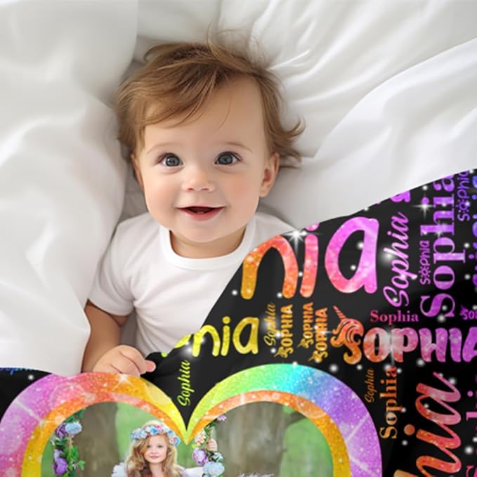 Custom Girl Blanket with Name Personalized Cute Pink Princess Blanket for Newborn Customized Soft Flannel Throw Blanket Memorial Gift for Toddler on Birthday Baby Shower Christmas (Name-3)
