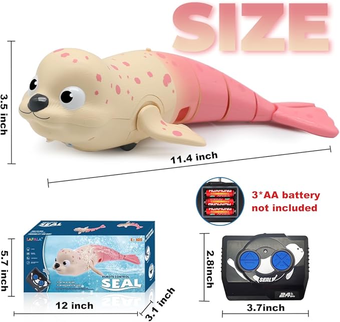 Pool Toys Amphibious Remote Control Seal on Land Water 2.4Ghz Rechargeable Battery Remote Control Shark for Pool Robot Toys for Kids 8-12 Years Old Boys Girls 8,9,10 Upgrade Version Pink