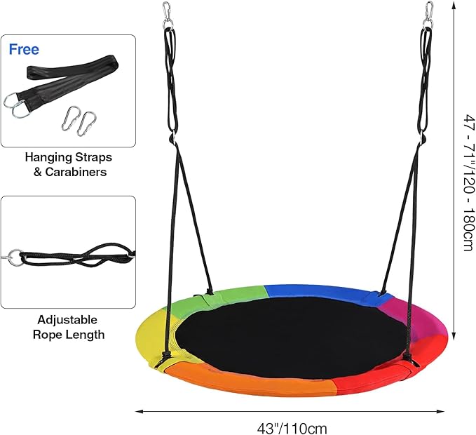 RedSwing 43" Flying Saucer Tree Swing for Kids Outdoor, Multi-Color