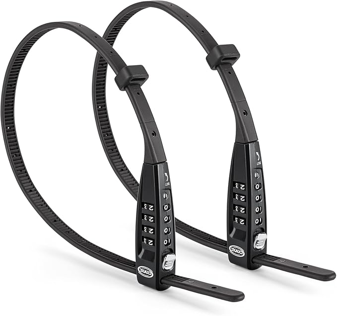 CXWXC Zip Tie Lock - 4-Digit Combo Cable Locks for Bike Motorcycle Helmet, Skateboard, Skis, Snowboard, Stroller & Cabinet - Ideal for Lightweight Security (2PC - Black, 45CM)
