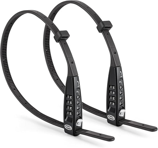 CXWXC Zip Tie Lock - 4-Digit Combo Cable Locks for Bike Motorcycle Helmet, Skateboard, Skis, Snowboard, Stroller & Cabinet - Ideal for Lightweight Security (2PC - Black, 45CM)