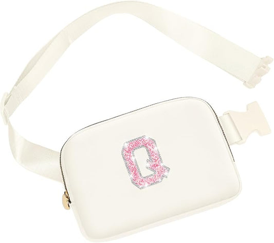 Birthday Gifts for 6 7 8 9 10 11 12 13 Year Old Girls, Fanny Pack Belt Bag Crossbody Bags for Women Girls Kids, Small Initial Letter Waist Packs Cute Teen Trendy Stuff Travel Essentials (Cream, Q)