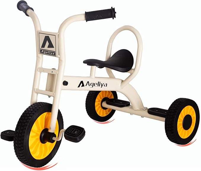 Kids Tricycle for Preschool Ages 3+, Ideal Outdoor Playground & Daycare Yard Trikes, Durable Metal Pedal Trike Gift for Boys and Girls, Sturdy Carbon Steel Frame, Inflation-Free Rubber Wheels