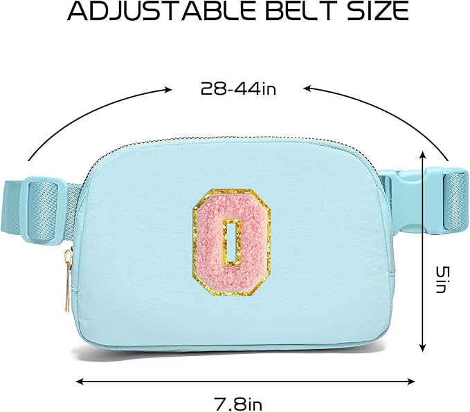 Gitus Gifts for 7 8 9 10 11 Year Old Girls Belt Bag Fanny Pack Crossbody Bags with Initial Letter Patch Birthday Gifts for Daughter Sister Friends Teen girls (Icing Blue-O)