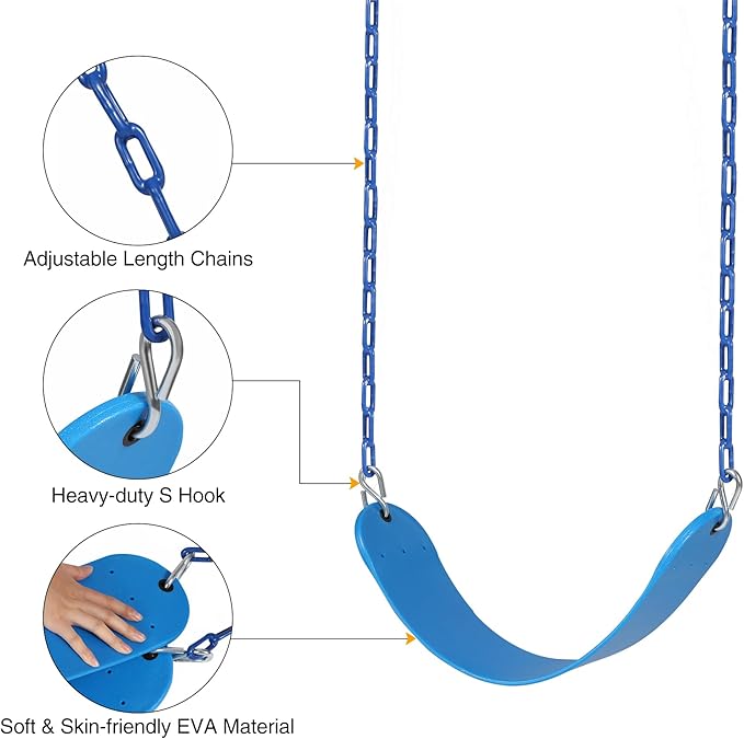 RedSwing High Back Full Bucket Swing with Heavy Duty Swing Seat Combo Pack (Triangle and Chain Dip), Tree Straps Included,Blue