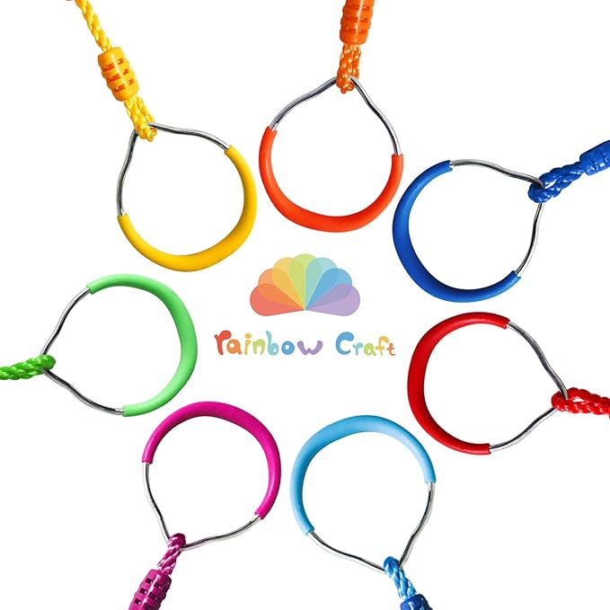 Rainbow Craft 7-Pack Colorful Ninja Rings - Gymnastic Ring, Swing Bar Ring, Monkey Rings for Backyard Ninja Warrior Obstacle Slackline Kits