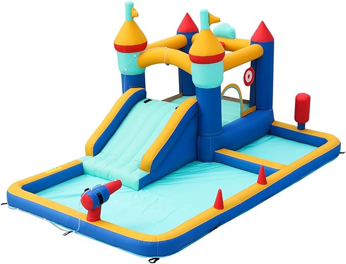 TABU Bounce House with Slide, Inflatable Castle with Splash Pool Water Cannons, Outdoor/Indoor Bouncy House with Air Blower, Ball Pit, for Kids Aged 3-12(177.2x124x88.6in)