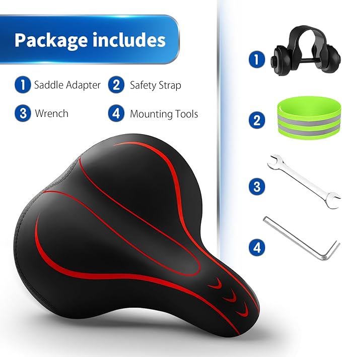 Xmifer Oversized Bike Seat, Comfortable Bike Seat - Universal Replacement Bicycle Saddle - Waterproof Leather Bicycle Seat with Extra Padded Memory Foam - Bicycle Seat for Men/Women