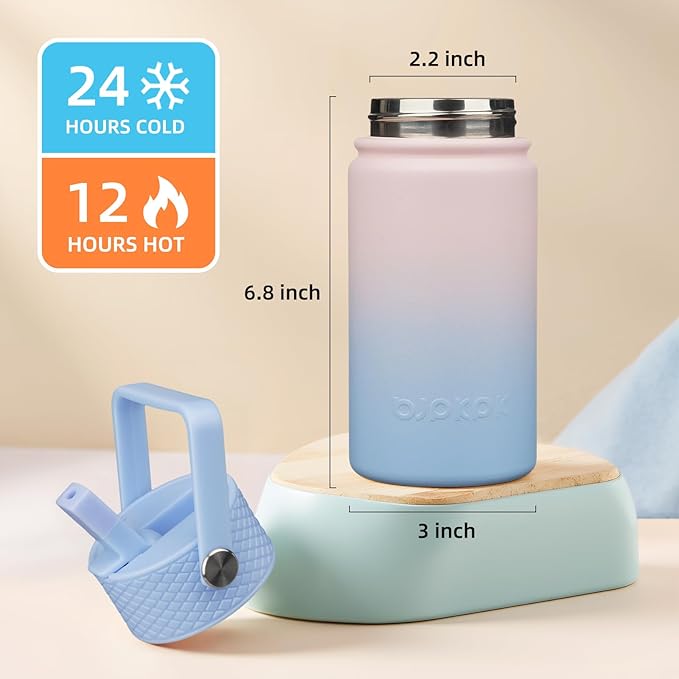 BJPKPK Insulated Water Bottle with Straw Lid, 15oz Cute Water Bottles, Stainless Steel Metal Thermo, Reusable BPA Free Leak Proof Tumblers, Cups,Sunset Clouds