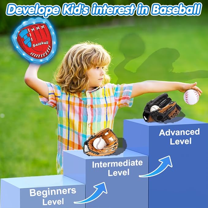 VATOS Toss and Catch Ball Game Set, 6 Sticky Balls & 4 Baseballs Training Glove with LED Light, Outdoor Toys Backyard Garden Lawn Games Sports for Kids Boys Girls 3-12