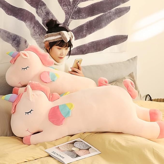 Unicorn Plush Hugging Pillow, Big Unicorn Stuffed Animal Body Pillow Toy Gifts for Kids, Valentine, Christmas (Pink, 51.1 in)
