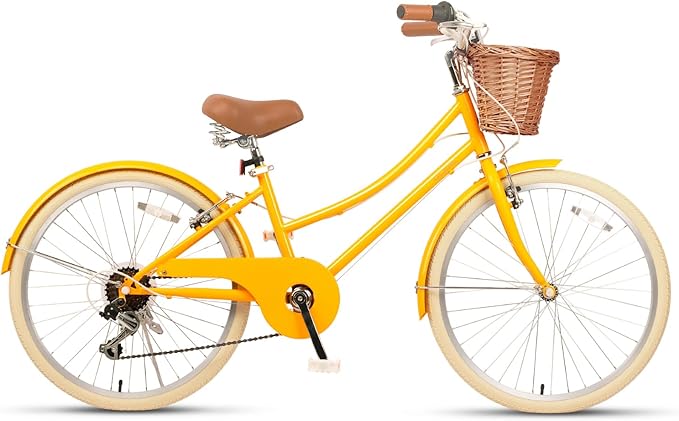 Glerc 20 24 26 Inch Beach Cruiser Bike, 6-Speed Hybrid City Bicycle for Girls Youth and Over 6 Years Old, Missy Bike with Wicker Basket & Lightweight, Multiple Colors