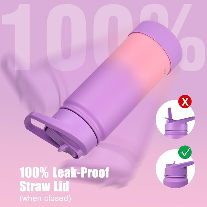 Mininoo Kids Water Bottle for School, 16oz Stainless Steel Insulated Water Bottle Kids with Paracord Handle for Girls, Boys (2 Pack)