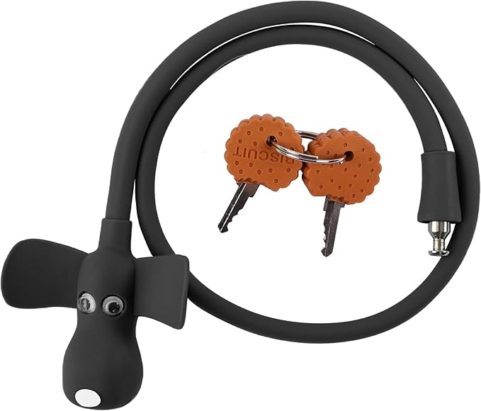 Bike Cable Lock with Keys,Silicone Covered Kids Cable Lock Cartoon Lock,2 Feet Lock for Bike,Door,Skateboard,Helmet and More (Black)