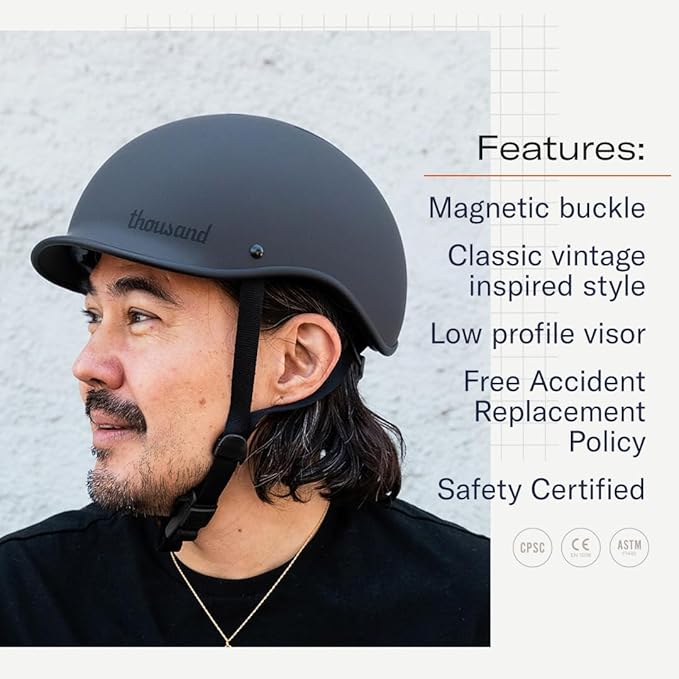 Thousand Heritage 2.0 Adult Bike Helmet; The Original Low Profile Retro Commuter Cycling Helmet Safety Certified for Bicycle Skateboard Skating Roller Skates; for Men & Women