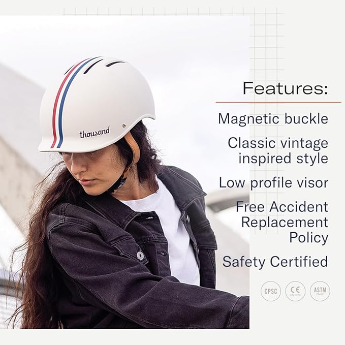 Thousand Heritage 2.0 Adult Bike Helmet; The Original Low Profile Retro Commuter Cycling Helmet Safety Certified for Bicycle Skateboard Skating Roller Skates; for Men & Women