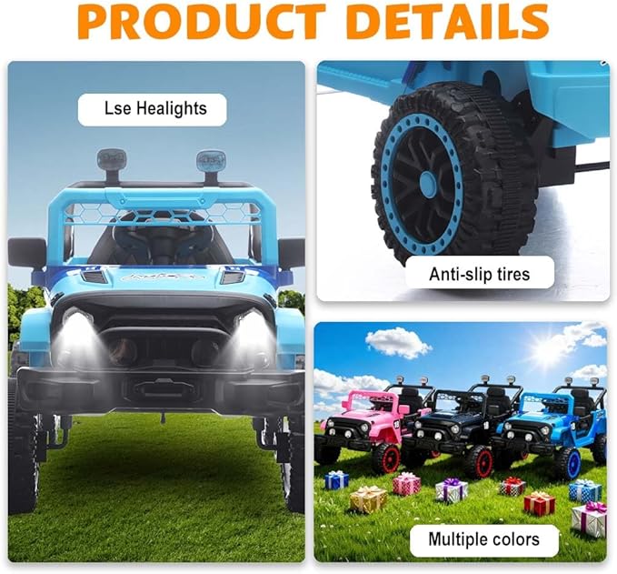 12V Kids Car, 4x4 Electric Car for Kids with Remote Control, LED Headlights & Music, Ride-On Truck Toy Gift for Boys Girls 3-8 Years (Blue)