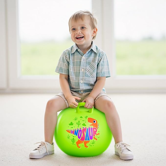PlayZap Hopper Ball for Kids 3-8,18 Inch Green Dinosaur Bouncy Ball with Handle, Inflatable Hippity Hop Bounce Hopping Toys Indoor Outdoor for Boys Girls Gifts