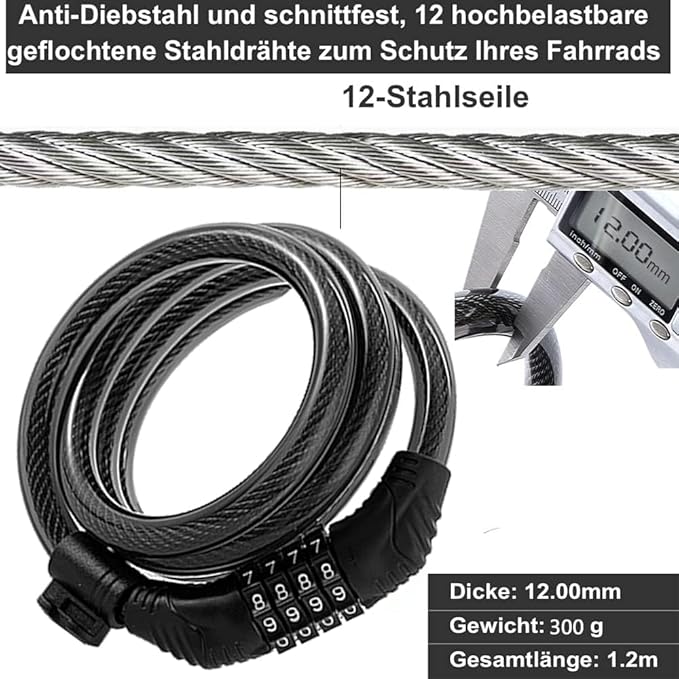 E Scooter Lock, Bike Combination Cable Locks Compatible with Xiaomi M365/Max/GXL/Ninebot/Segway/Motor/Bicycle Lock 4 ft Long/0.472In Scooter Anti-Theft Ideal 4 Digit/12 Steel Cable