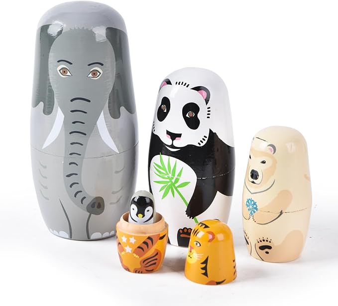 Nesting Dolls, Nesting Easter Eggs Toys, Wooden Handmade Matryoshka Dolls for Kids Birthday or Home Decoration (Elephant)