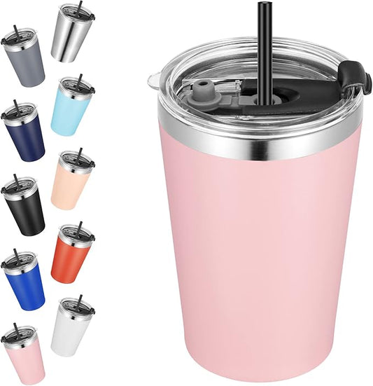 VEGOND 12oz Tumbler Stainless Steel Tumbler bulk Vacuum Insulated Double Wall Travel Tumbler with Lid and Straw Reusable Tumbler, Pink 1 Pack