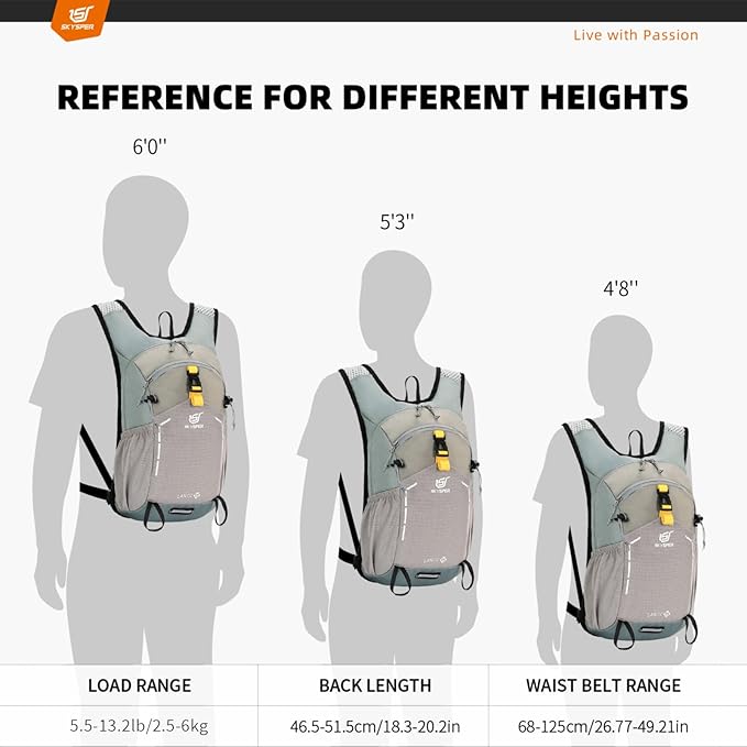 SKYSPER Small Hiking Backpack - 15L Travel Daypack Lightweight Bag Water Resistant Hiking Backpacks for Women Men