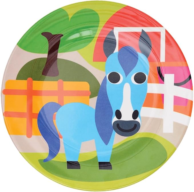 French Bull 4pc Kids Feeding Melamine Tableware Flatware BPA Free Dishwasher Safe, Durable, 4 Count (Pack of 1) Plate Set (Farm)