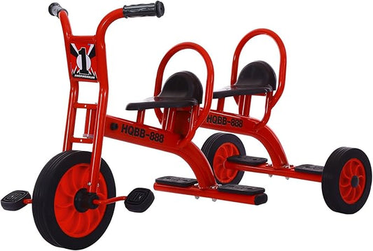 Kids Tricycle for Ages 3-8, Double Kids Trike Bike, Preschool Daycare Outdoor Tandem Bike with Airless Rubber Tires, Two-Seater and Non-Slip Pedals, Gift for Boys and Girls
