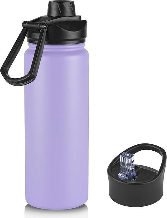 24oz Insulated Water Bottle with Straw Lid, Stainless Steel Metal Water Bottle with Straw & Wide Mouth Lid, Double Wall Vacuum Water Bottle for Hiking Camping, Lavender 1 Pack