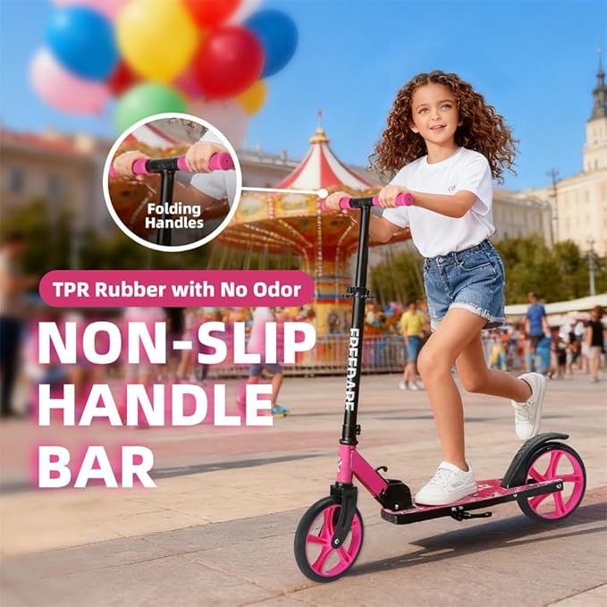 FREEDARE Kick Scooter for Kids & Adults Ages 8+, Foldable Teen Scooter with 2 Big 8-inch Wheels and 4-Level Adjustable Handlebar, Max Load 220 LBS