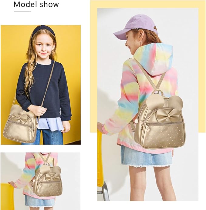 KL928 Girls Mini Backpack Bowknot Polka Dot Cute Small Daypacks Convertible Shoulder Bag Purse for Women