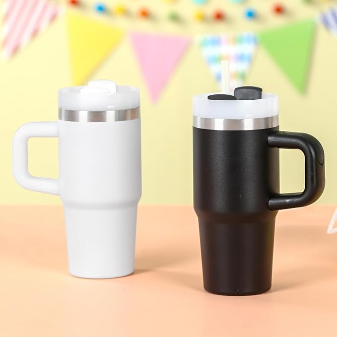 Cosictic 14 Oz Tumbler with Handle and Straw for Kids, Stainless Steel Double Wall Vacuum Insulated Cup for Children, 14 Oz Cups for Kids (Wihte)