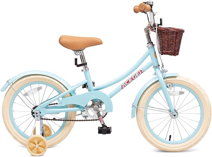 ACEGER Girls Bike with Basket, Kids Bicycle for 3-13 Years, Included Coaster Brake & Caliper Brake, 14 16 18 Inch with Training Wheels, 20 24 26 Inch with Kickstand but no Training Wheels