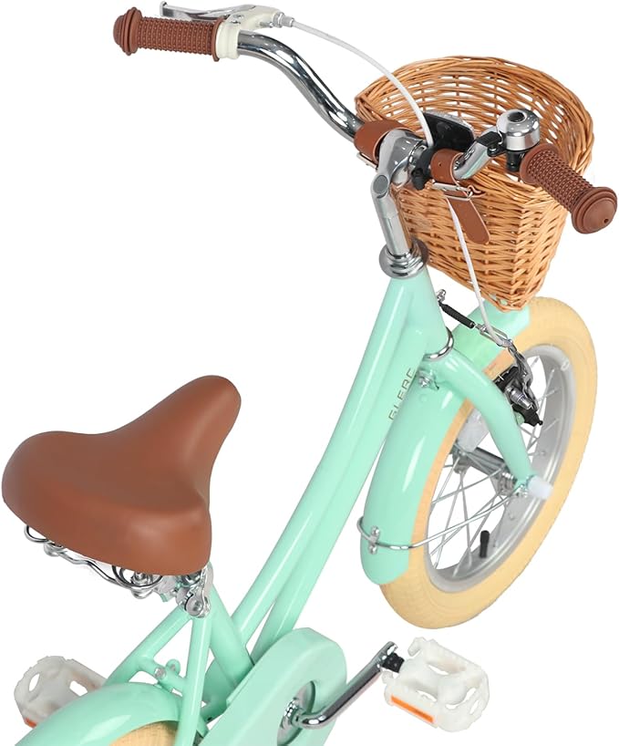 Glerc Little Molly 12-20 Inch Kids Retro Cruiser Bike for 2-13 Year Old with Wicker Basket & Training Wheels/Kickstand, Multiple Colors