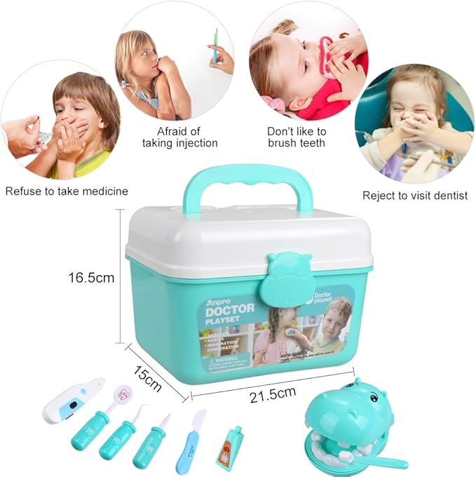 Anpro 46Pcs Medical Toy Kids Doctor Pretend Play Kit, Pretend Play Set with Stethoscope for Kids Doctor Role Costume Dress-Up, Birthday Gifts