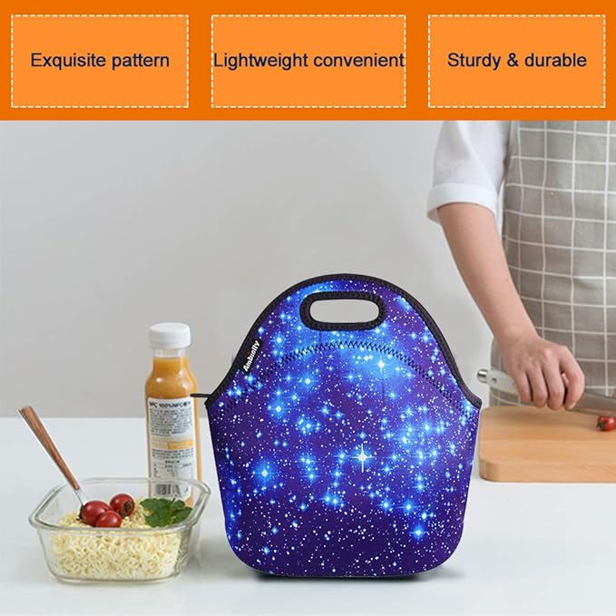 Neoprene Lunch Bag/Lunch Box/Lunch Tote/Picnic Bags Insulated Cooler Travel Organizer (Blue Stars)