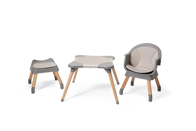 5-in-1 High Chair for Baby & Toddler - Convertible Baby Dining Seat - Portable Floor/Booster Seat - Tray w. Cover - 5-Point Harness - Building Block Table & Stool (Gray) + Travel Carry Bag