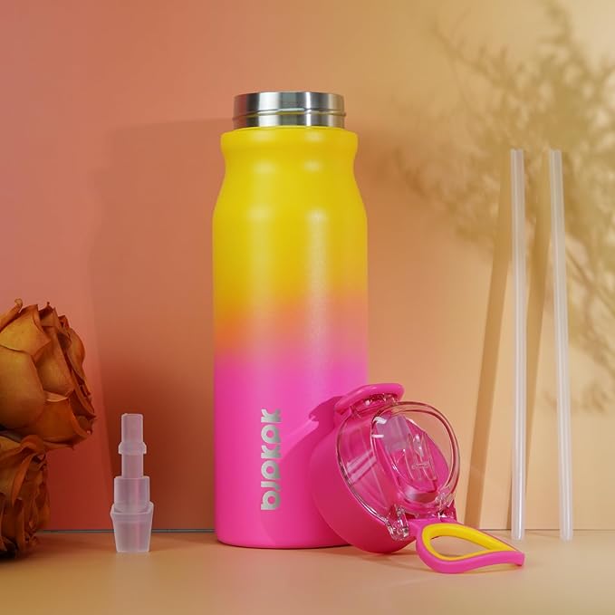 BJPKPK Insulated Water Bottle 25oz Stainless Steel Water Bottles with Straw and Carry Handle Double Wall Metal Thermal Flask,Sea Salt