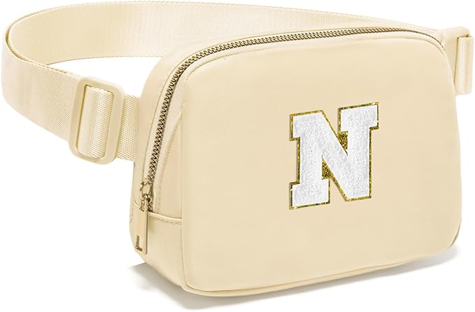 Gitus Birthday Gifts for 8 9 10 11 12 13 Year Old Girls Personalized Fanny Pack Crossbody Bags with Initial Letter Patch Belt Bag for Teen Girls Cute Trendy Stuff Travel Essentials (Beige-N)