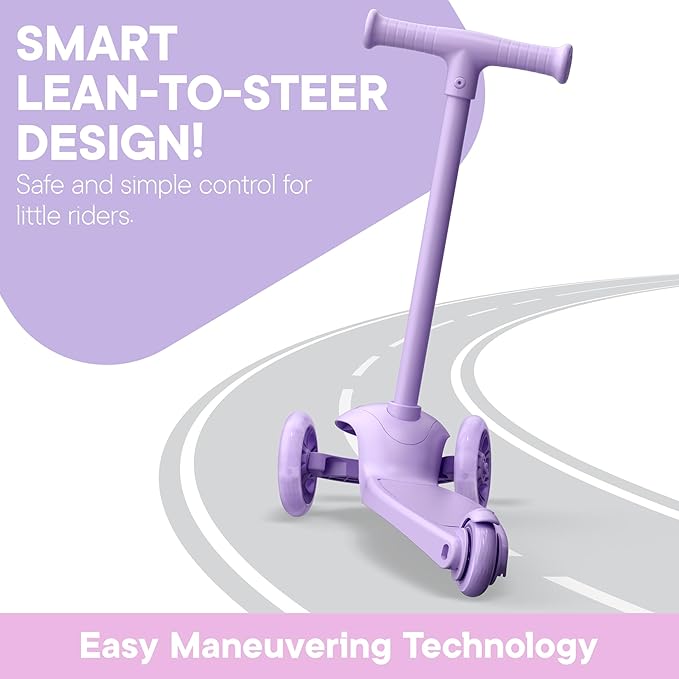 3 Wheel Scooter for Kids, Smooth Light Up LED Front Wheels, Wide Anti Slip Deck, Rear Foot Brake, Easy Lean to Steer Maneuvering, Indoor & Outdoor Ride On Toys for Ages 2 Up