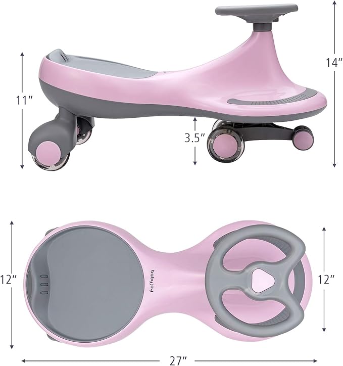 BABY JOY Wiggle Car for Kids, Swing Car with LED Flashing Wheels, No Batteries, Gears or Pedals, Uses Twist, Turn, Wiggle Movement to Steer, Ride-on Toy for Boys Girls 3 Year Old and Up (Pink)