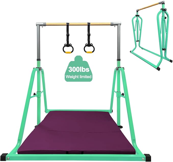 Foldable Gymnastics Kip Bar,Horizontal Bar for Kids,No Wobble Gym Equipment for Home Indoor,3' to 5' Adjustable Height,Gymnasts 1-4 Levels,300 lbs Weight Capacity